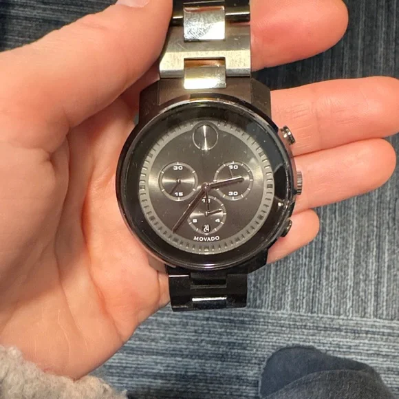 Movado Black and Silver Chronograph Watch